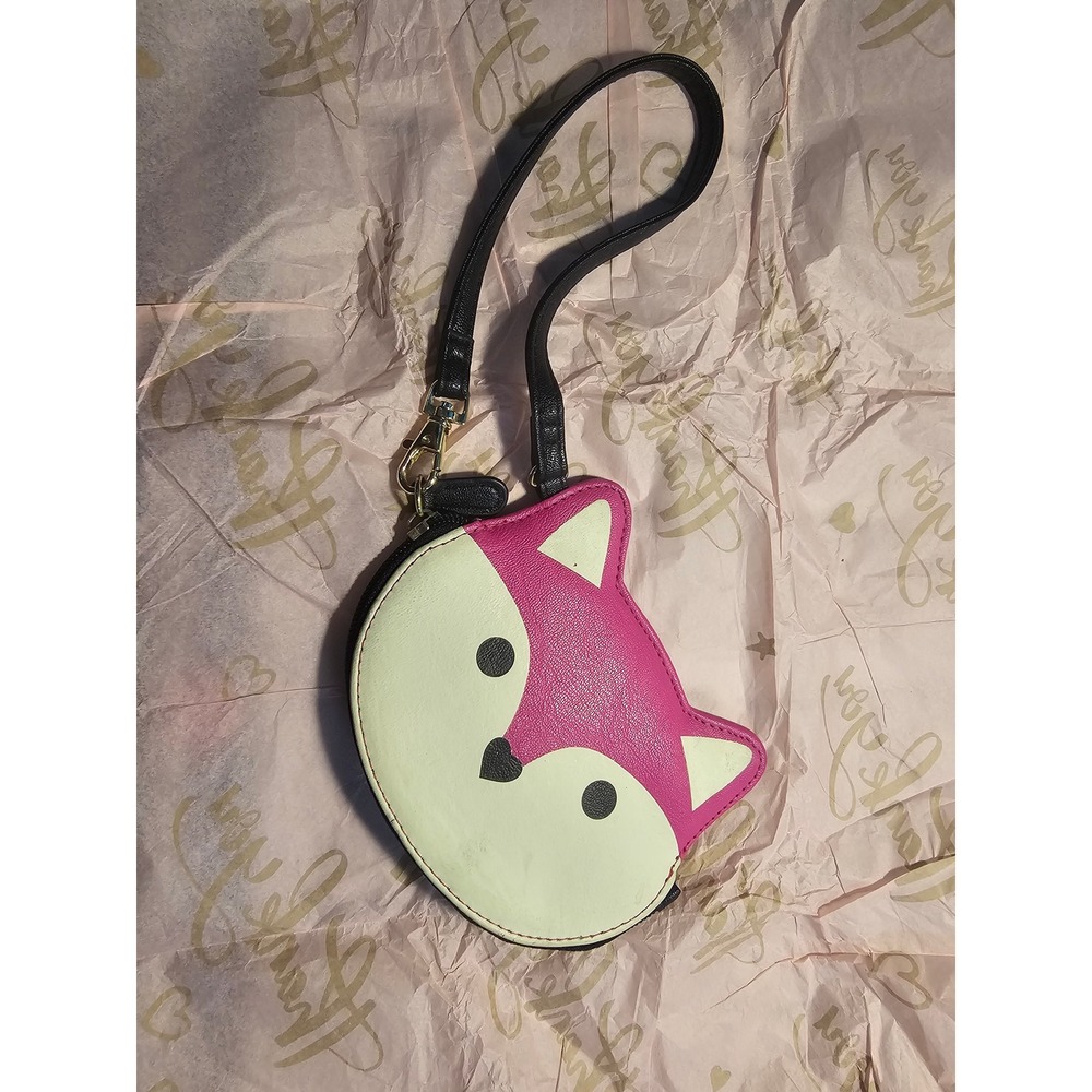 Luv Betsey Wristlet Women OS Pink Fox‎ Face Novelty Pouch Zippered Wallet